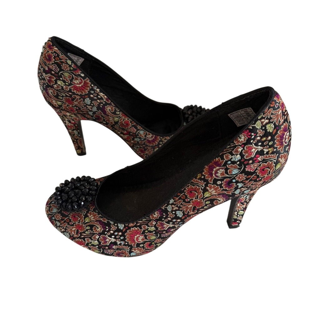 Rocket Dog Floral Tapestry Brocade‎ Beaded Pumps Boho Black Multi Womens 8M